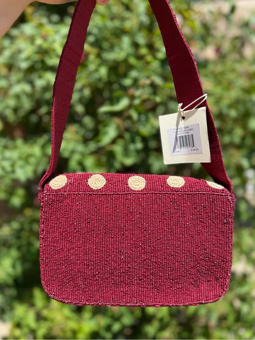 NWT Sol and Mer Maroon Burgundy Red Polka Dot Beaded Shoulder Bag Fall Winter